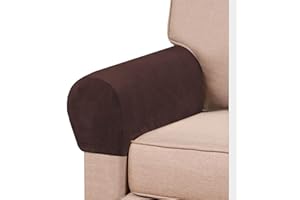 GAMUKAI 2 Pack Velvet Stretch Armrest Covers - Non Slip Sofa Chair Covers, Soft Elastic Arm Protectors for Living Room Couch, Office Chair, Recliner (Brown)