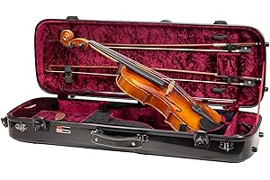 Crossrock Fiberglass Oblong Case fits 4/4 Full-Size Violin, Includes TSA lock, Protective Blanket, Hygrometer, Accessory Compartments-Black (CRF2020VBK-R)