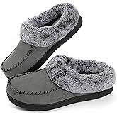 ULTRAIDEAS Women's Memory Foam House Slippers with Hard Bottom, Fur Lined House Shoes with Non-Slip Rubber Sole for Indoor & Outdoor