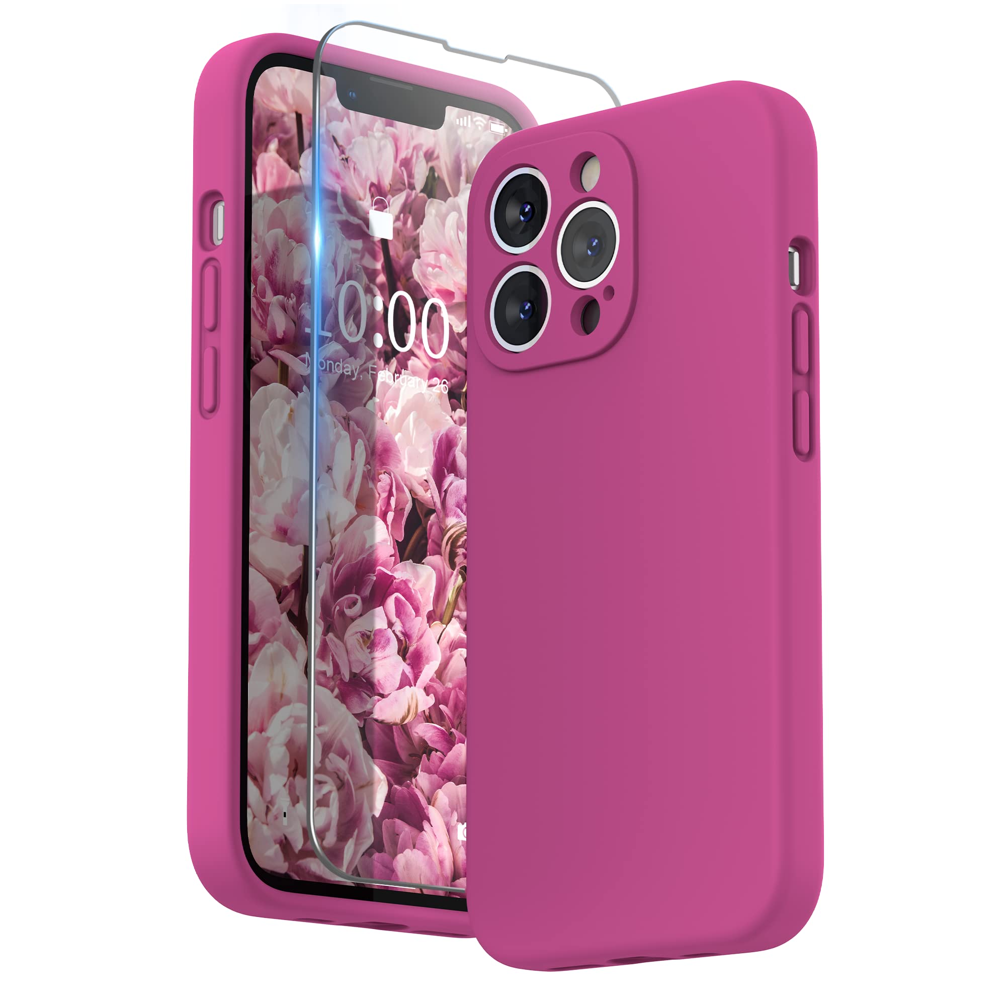 SURPHY Liquid Silicone Case for iPhone 13 Pro Case, Individual Protection for Each Lens Shockproof Rubber Full Body Thickened Design for iPhone 13 Pro 6.1 inch 2021, Hot Pink
