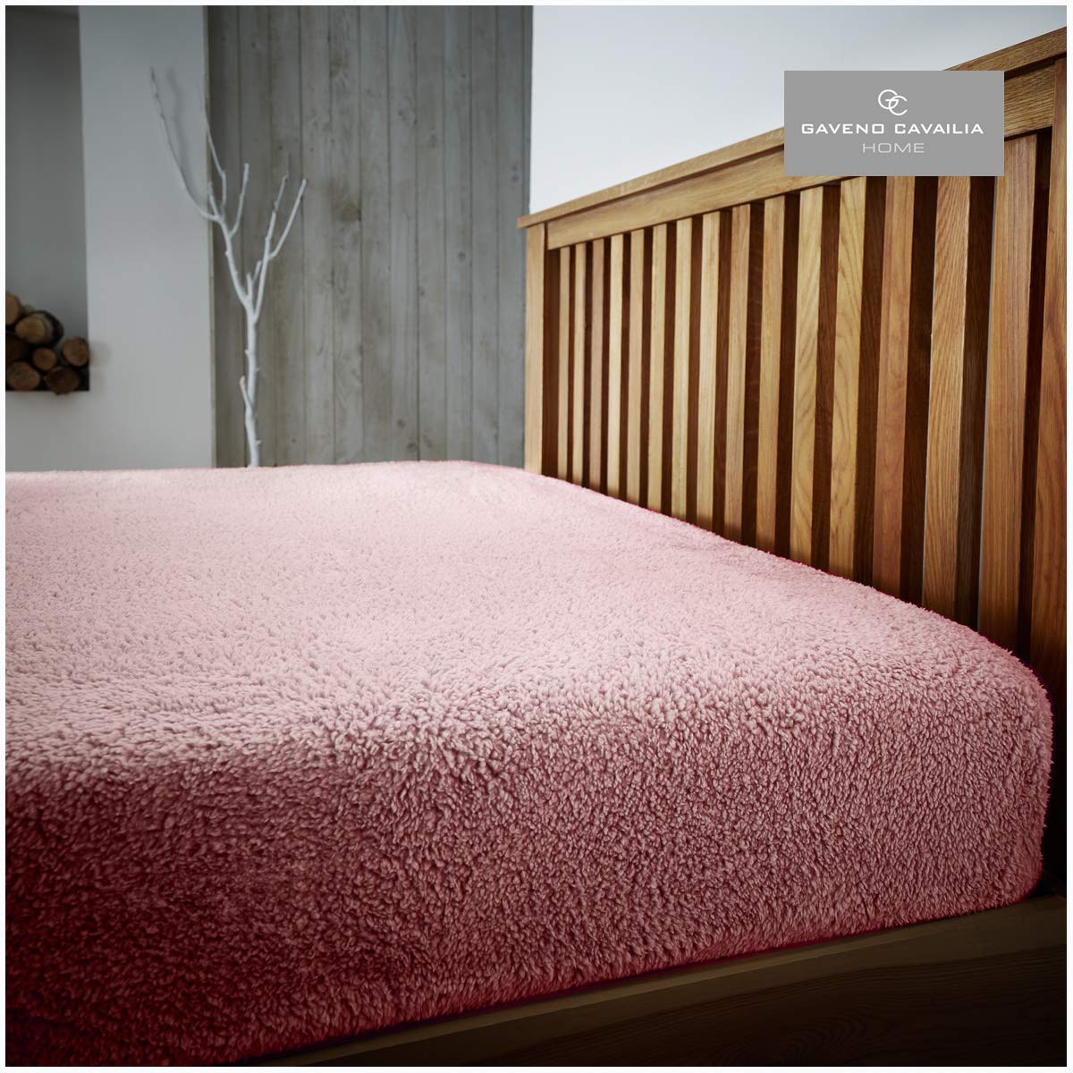 GC GAVENO CAVAILIA Luxury Teddy Fitted, Easy Care Soft Linen Thermal Warm Fluffy Bed Sheet, Double size, Polyester, Plain-Pink
