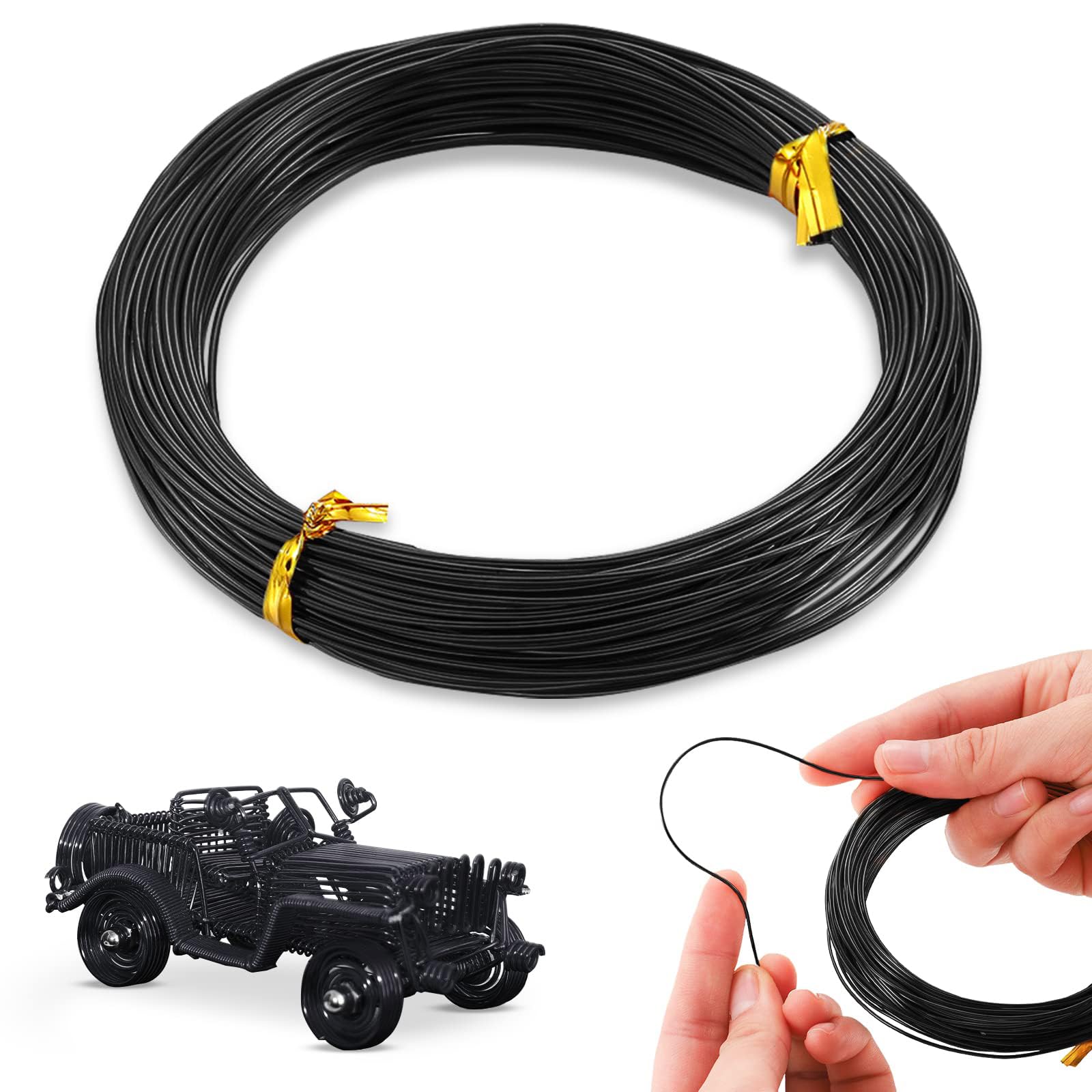 POPOYU Craft Wire Aluminum 18 Gauge 1mm,165 Feet Black Florist Wire Floral Wires,Metal Modelling Wire Armature Wire for Jewellery Making,Stainless Steel Wire for Craft,Floral,Jewellery Making Tools