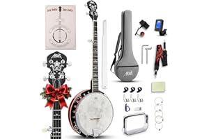 AKLOT Full-Sized Banjo with Remo Head: 38’’ 5 String Banjo Set with Removable Resonator, Geared 5th Tuner, 24 Brackets, Deluxe Beginner Kit with Gig Bag, Strings, Strap, Picks, Tuner, Bridge Ruler