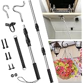 AddPride Attic Ladder Pull Down System Telescoping Pole Clothes Hook Pole | 18-40Inch Stainless Steel Pole with D-Ring Rope,High Reach Garment Hook for Outdoor Decor,Patio Accessories for Outside