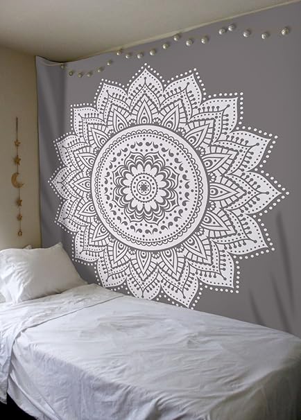 Amazon Com Darjii Grey Tapestry Wall Hanging Gray Mandala
