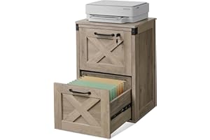 DEVAISE 2 Drawer File Cabinet with Lock, Wood Farmhouse Filing Cabinet for Home Office, Printer Stand Fits Letter and A4 Size, Gray Oak