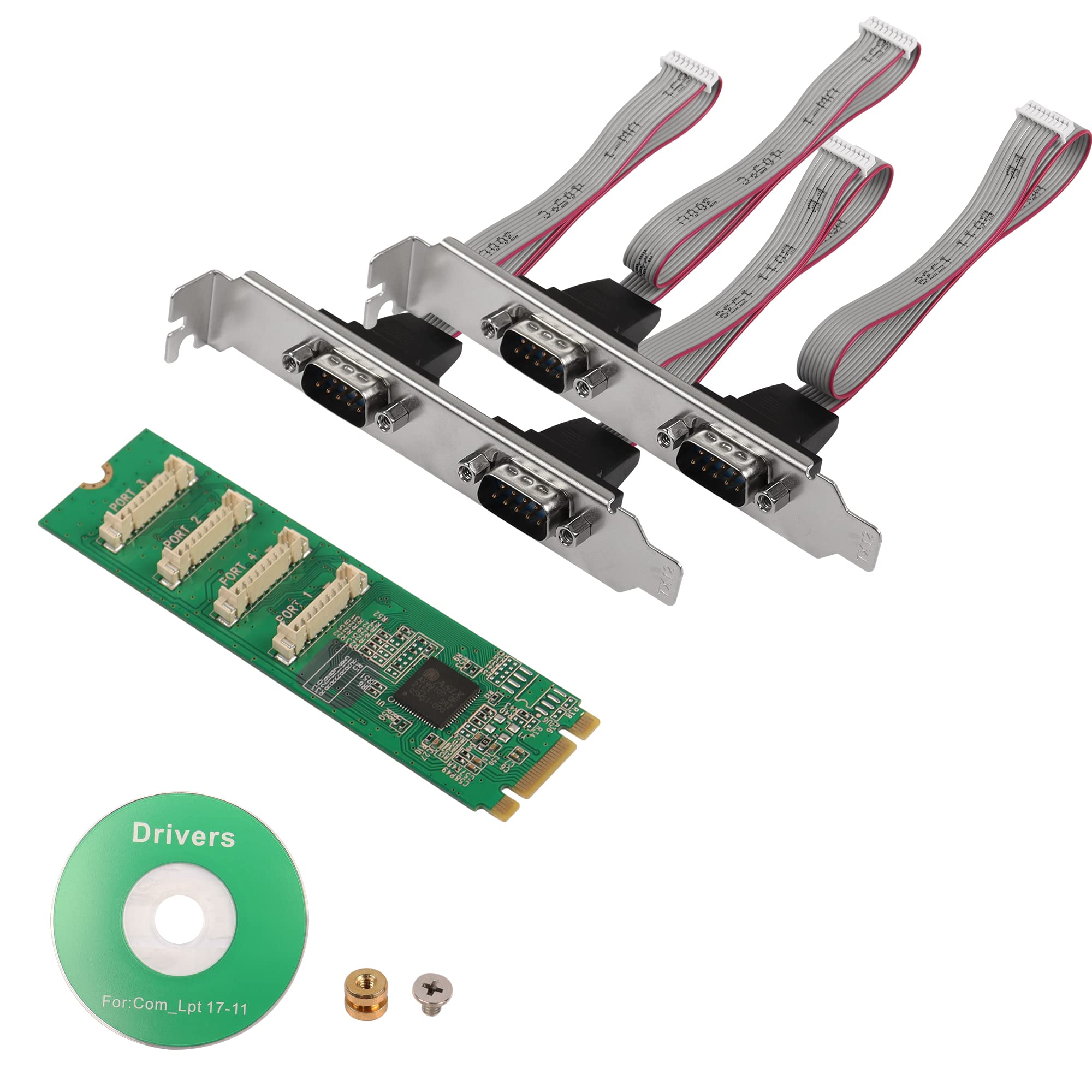 CERRXIAN M.2 M&B KEY to 4 x RS232 Serial Adapter Card ,M.2 to DB9 Expansion Card ,4 Port Serial DB9 RS-232 M2 2280 Controller Cardfor Desktop PC