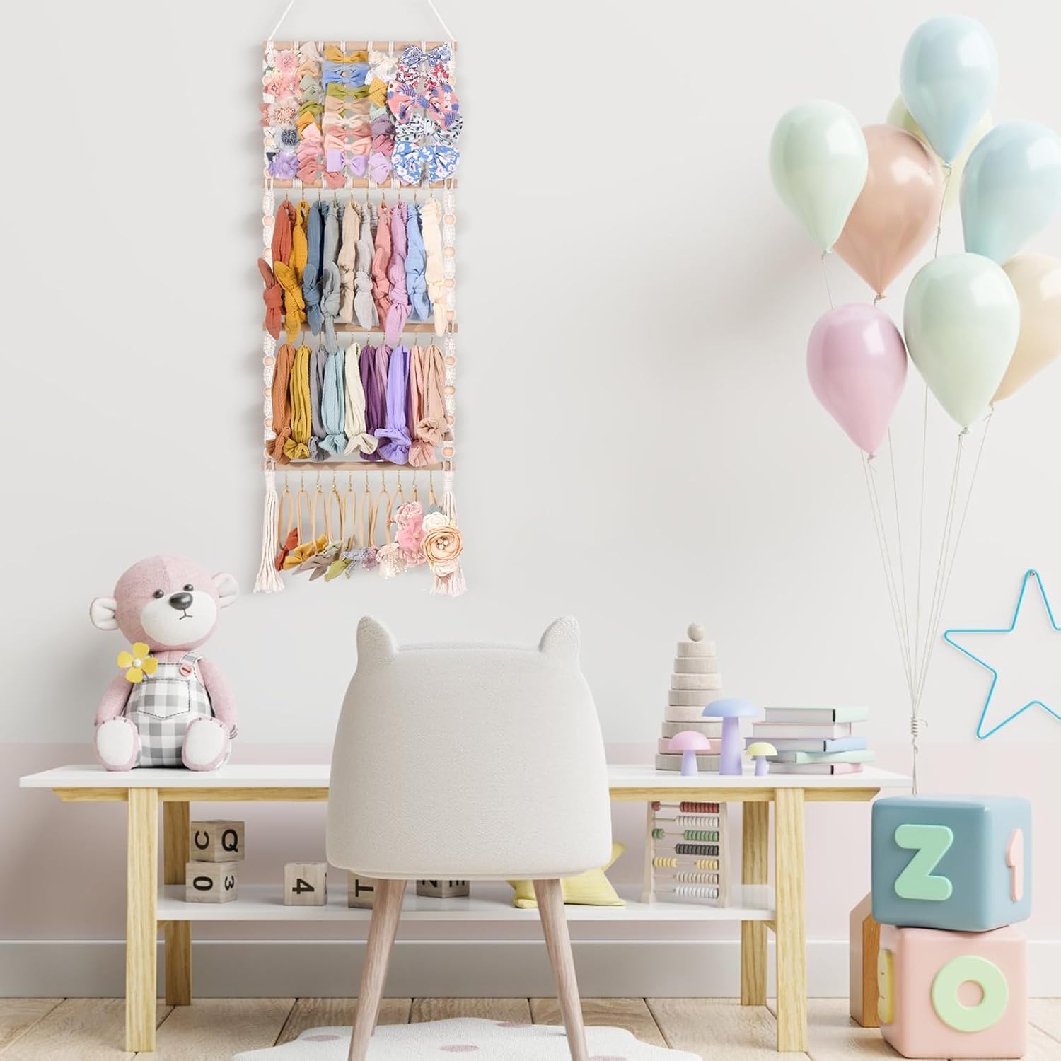 VISATOR Headband Holder Bows Organizer For Girls Hair Bows Holder Baby Headband Hair Accessories Organizer For Baby Bow Hanger Storage For Girls Hair Bows For Toddler Room Wall Decor (W1)