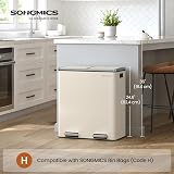 SONGMICS Dual Rubbish Bin 2-Compartment 30 L each with Lids Pedals Cream view 2
