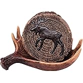 Rustic Moose Coaster Set with Antler Holder - 3.25-Inch Bar Décor, Set of 4