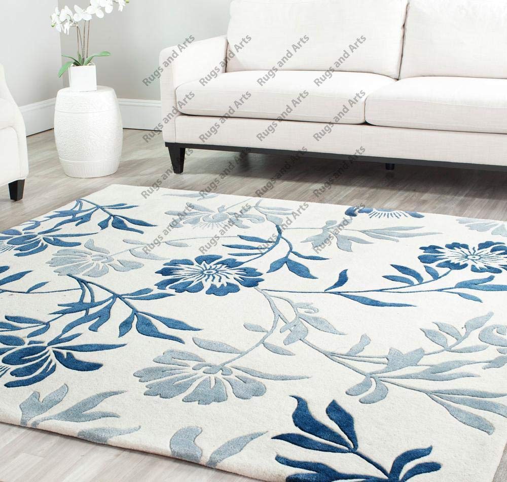 Buy Rugs & Arts Floral Traditional Carpet (Ivory & Blue, Wool, 6 x 9 ft