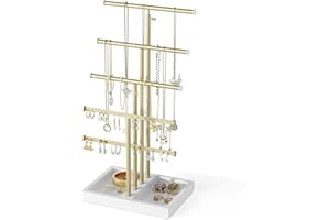 Love-KANKEI Jewelry Organizer Stand,5 Tier Large Necklace Holder with Metal and Wood Base,Jewelry holder stand Tree for Displ
