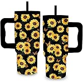Sunflower Gifts - 24 oz Tumbler with Handle and Straw - Insulated Stainless Steel Cup, Leakproof, Sunflower Design Travel Mug for Women, Best Friends Birthday Gifts, BPA Free, Keeps Drinks Cold/Hot