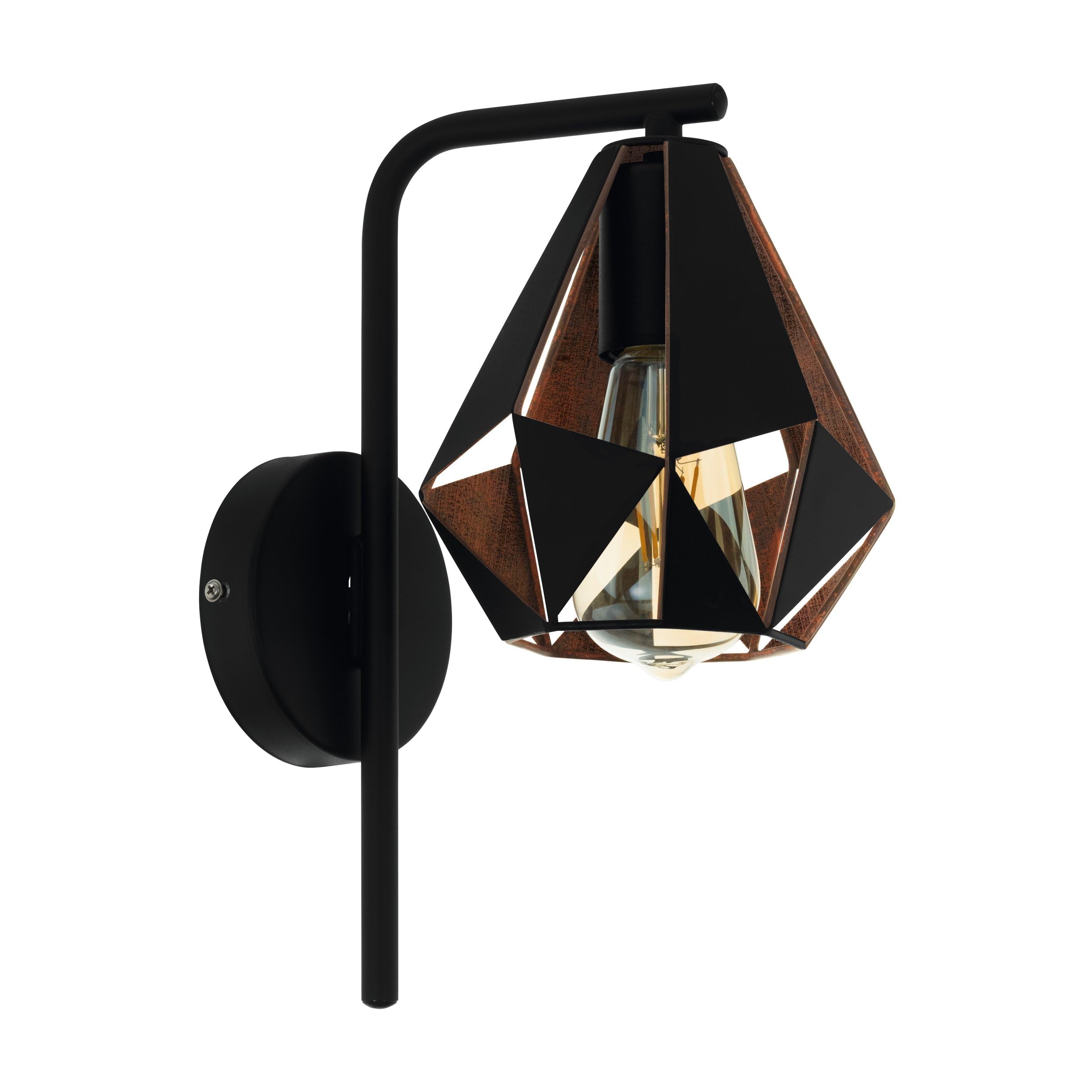 Eglo Indoor wall Light Carlton 4, Vintage lamp Made of Black and Copper-Coloured Steel, Living Room and Hallway Lighting Fixture, E27 Socket