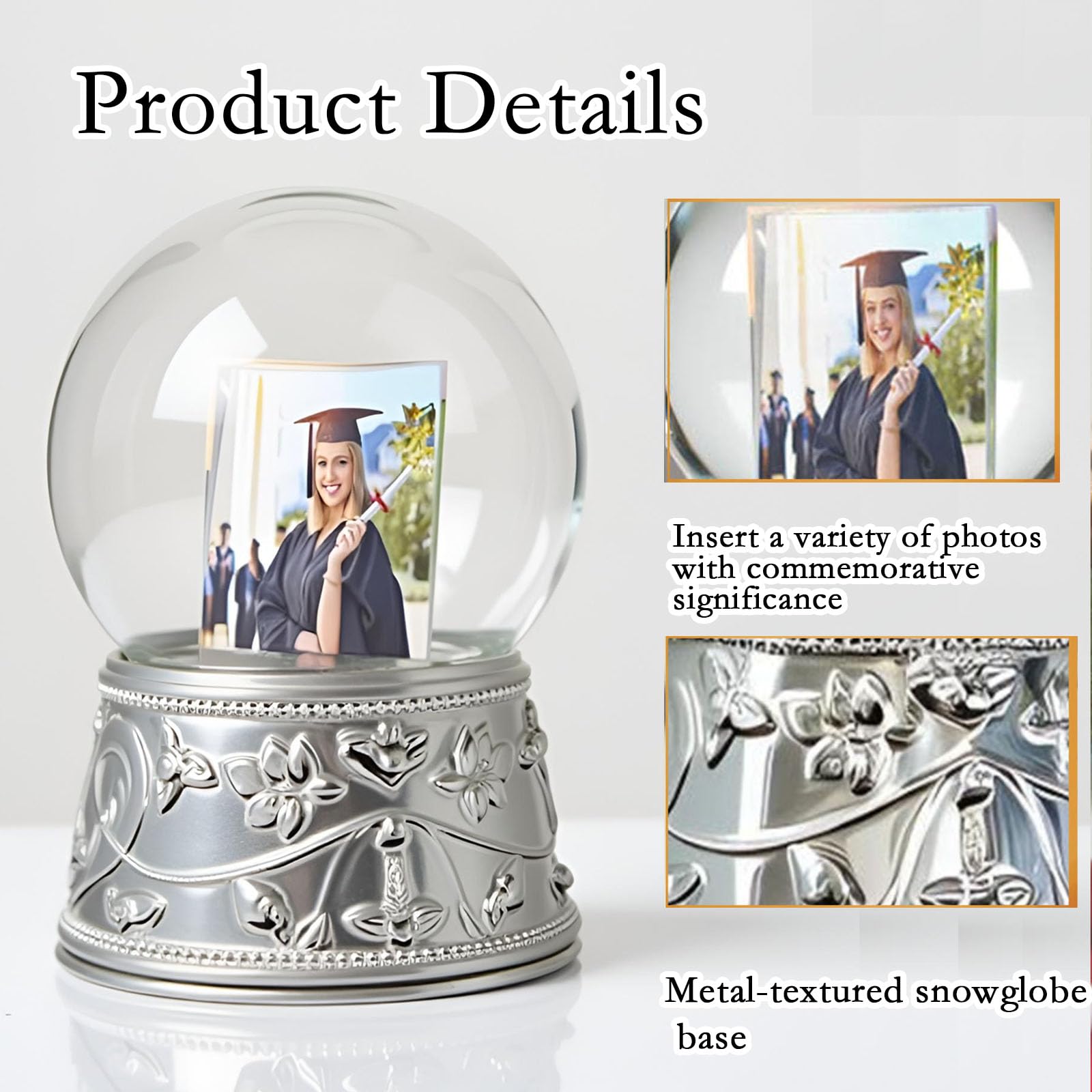 Aobaks Valentine's Day Gift Snow Globe with 2 Sided Photo Frame, DIY Large Double Snowglobe with Picture Insert, Clear Resin Base, for Family, Friends, Couples.