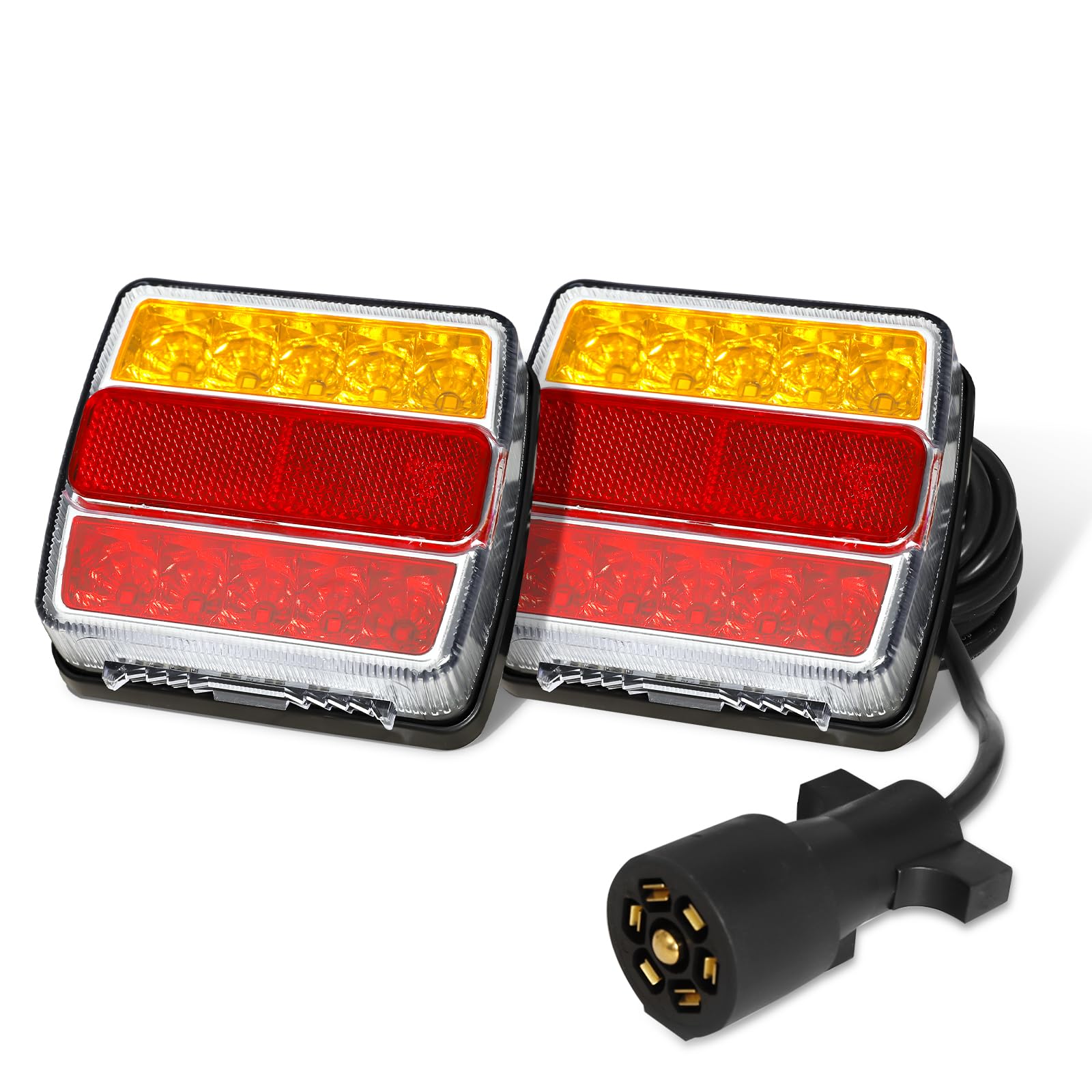 Photo 1 of LED Magnetic Trailer Light Kit, 2PCS LED Trailer Light Universal, Direction Indicator Brake License Plate Light, IP68 Waterproof, Adsorbed Magnet, with 24ft Cable 7-pin Plug (Red Amber Lens)