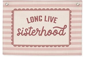 CEBTHN Girls Room Decor Sisters Make The Best Friends Cute Linen Hanging Banner Pink Stripes Banner for Toddler Playroom Wall Decor for Kids Bedroom Dorm Toddler Decorations Trendy Room 30x20 Inch