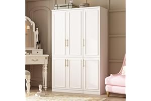 Hitow 6 Door Wardrobe Armoire Closet, 47.4" W Wardrobe Storage Cabinet with 3 Tiers Shelf & Hanging Rod, Wardrobe Armoire Dresser for Bedroom Clothes Storage Organizer, White