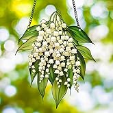 Fimewon Suncatchers for Windows Hanging Lily of The Valley Stained Glass Suncatcher Flower Garden Decor Living Room Wall Decor for Grandma, 6 Inch