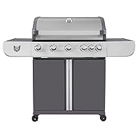  Grillwagen Edelstahl Gusseisen silber XXL Grillmobil 2+2 Gas Brenner 4-flammig Garten ✔ Lenkrollen mit Bremse ✔ Deckel ✔ Seitentische beidseitig ✔ Unterschrank ✔ eckig ✔ rollbar ✔ stehend grillen ✔ Grillen mit Gas ✔ mit Station ✔ mit Rädern 