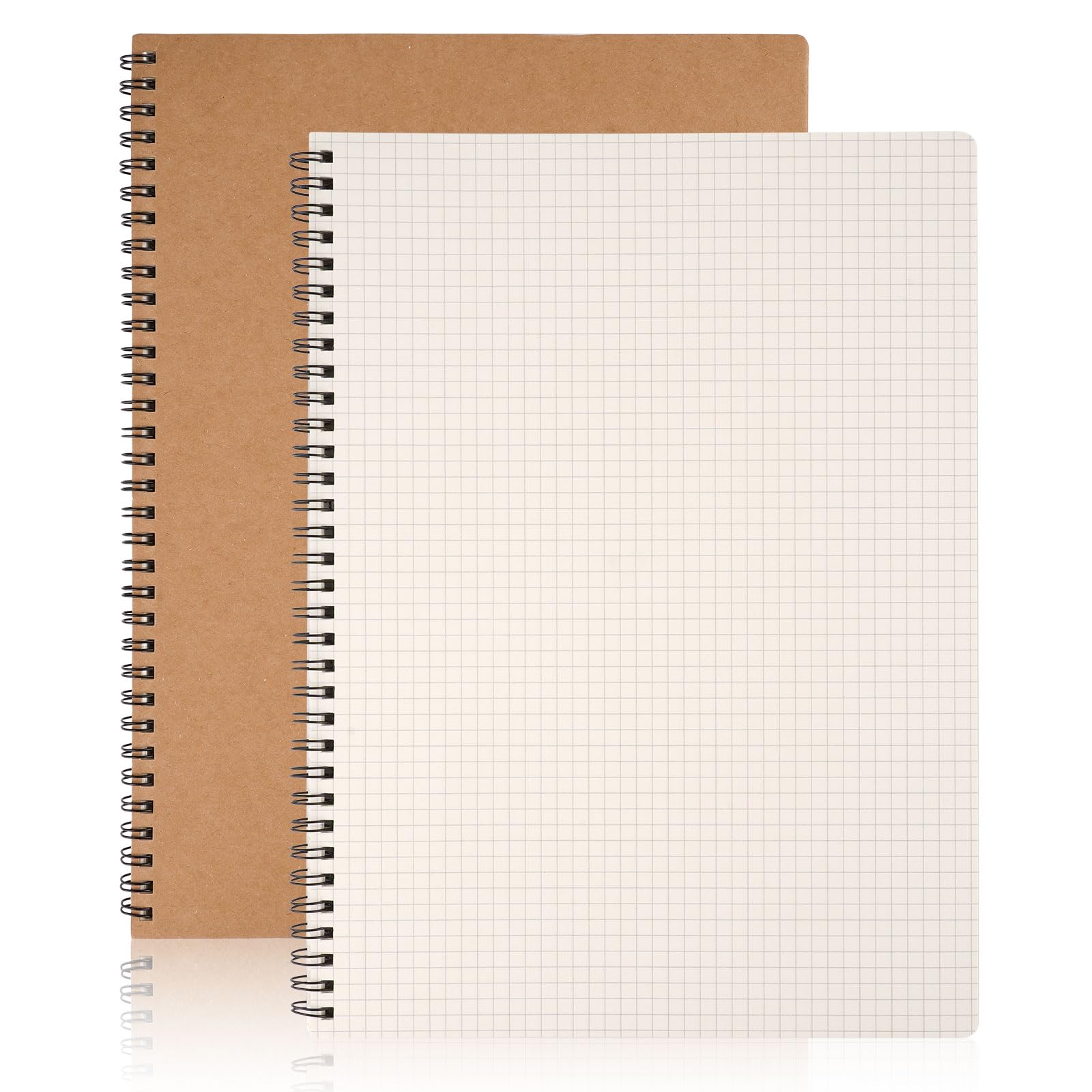 Squared Paper Notebook A4, 2 Pack 120 Pages/ 60 Sheets Grid Spiral Notebooks, 100gsm Paper Kraft Cover, Graph Paper Wirebound for Kids & Adults Journal,Composition, Diary, School & Office Supplies
