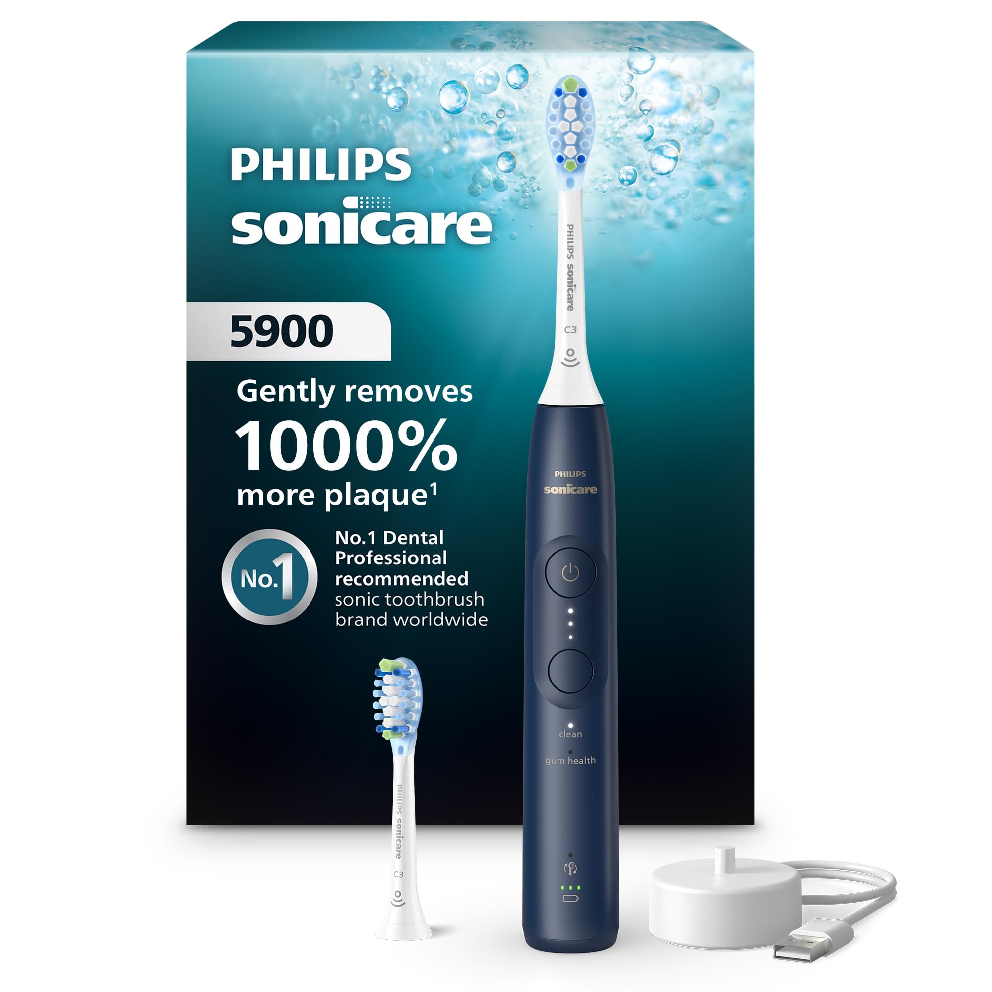Photo 1 of Philips Sonicare 5900 Series Electric Toothbrush - Next-Generation Sonicare Technology, Pressure Sensor, 6 Brushing Settings, SmarTimer, BrushPacer, 21-Day Runtime, Navy Blue, Model HX7133/02