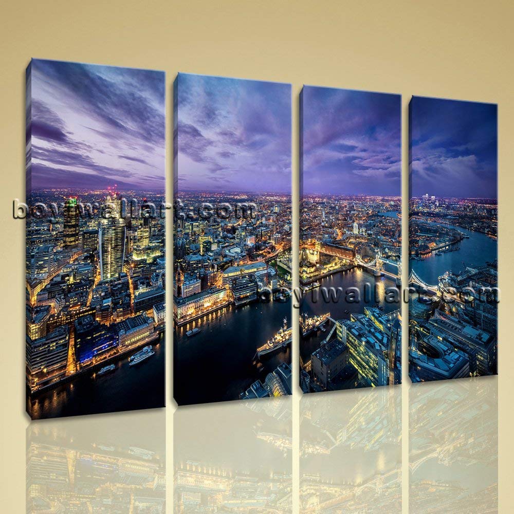 Large London Skyline Wall Decor Contemporary Painting On Canvas Print, Large london