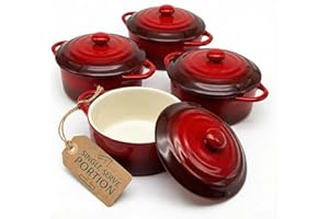 Kook Ceramic Mini Cocotte Set, Small Casserole Dishes with Lids and Handles, Individual Baking Ramekins, Oven, Microwave & Di