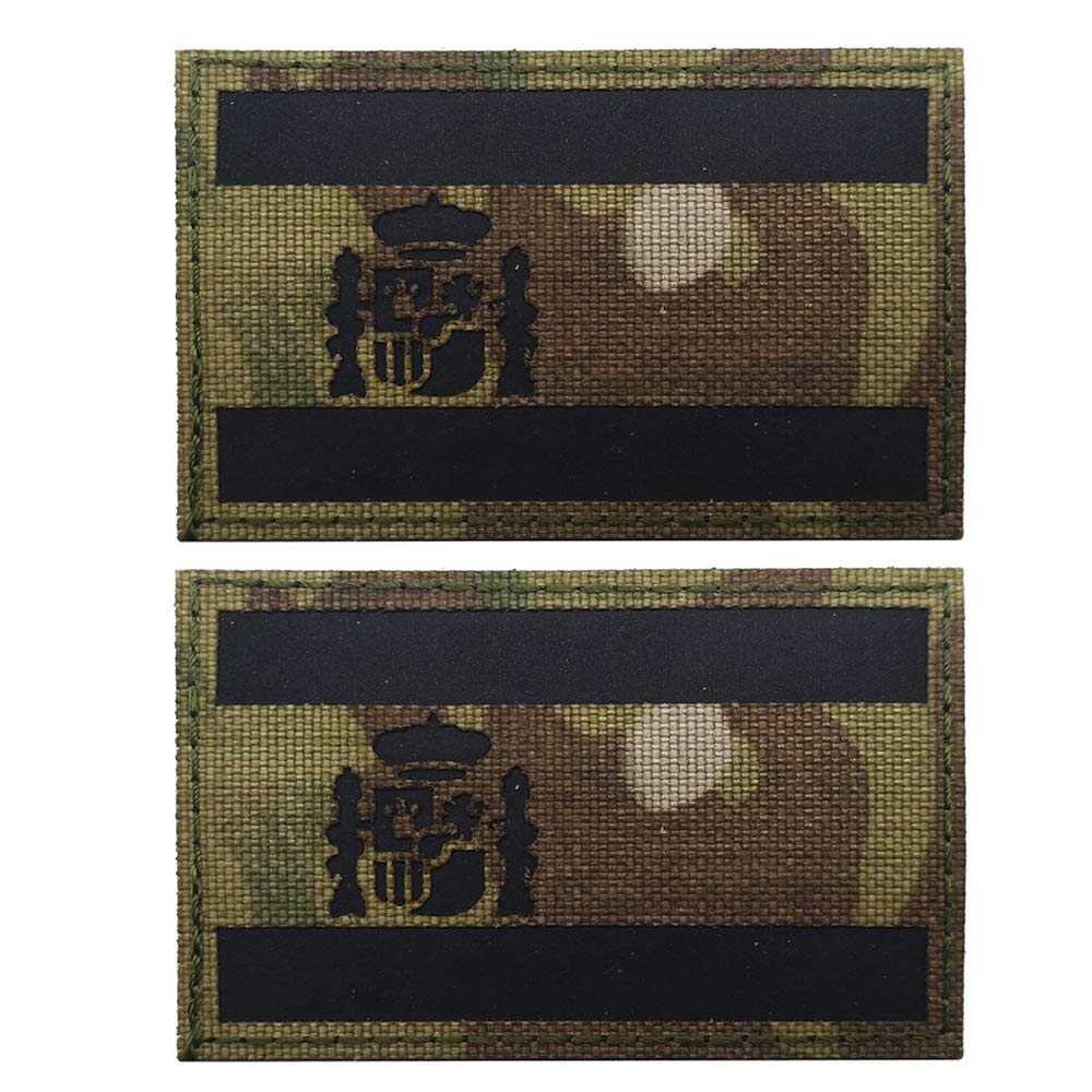 Spain Reflective IR Flag Patch Military Tactical Morale Patch Badges Emblem Applique Patches Sew on Clothes Backpack Accessories (Green Black)