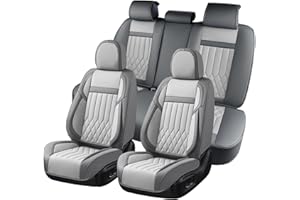 KEYOOG Universal 5-Seater Waterproof Breathable Nappa Leather Car Seat Covers Full Set, Compatible with Toyota Corolla Camry, Lexus LS400, Nissan Rogue, Fit Front Rear Seats Most Sedans SUV- Gray