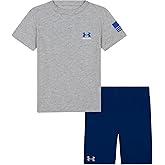 Under Armour Boys' 2-Piece Short Sleeve T-Shirt and Shorts Set, Outdoor Collection, Mod Gray Flag, 2T