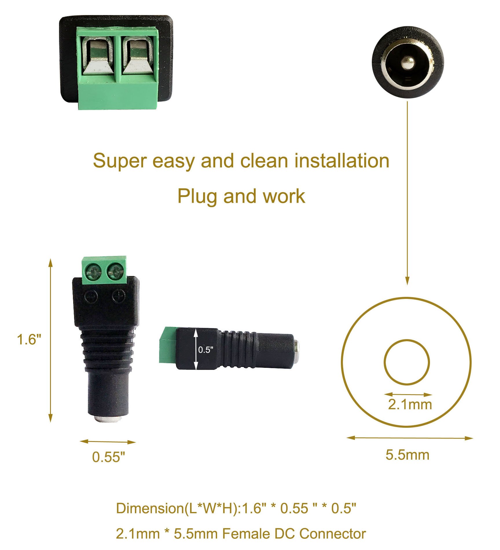10 Female 12v DC Power Jack Adapter Connector for Led Strip CCTV Camera
