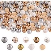 210 Pcs Golden Wood Beads Winter Gold Silver White Snowflake Wooden Craft Beads Bulk for Xmas DIY Garland Necklace Bracelet Jewelry Making Home Decor