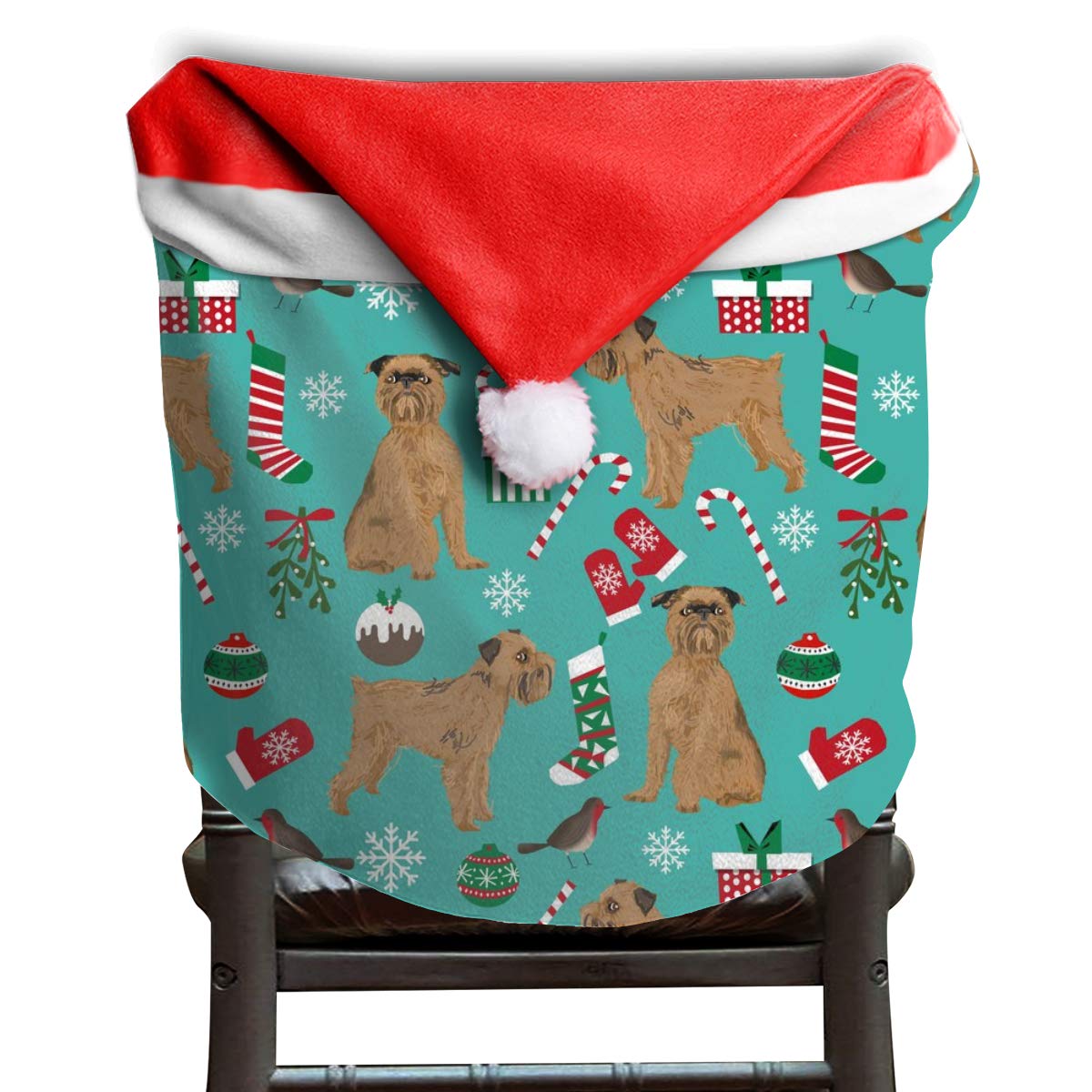 NA 2 Pack Santa Claus Christmas Chair Covers, Chair Back Covers for Dinning or Kitchen Decorations,Brussels Griffon Christmas Turq