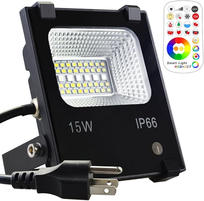 Yangcsl LED Flood Light Outdoor 100W Equivalent, Color Changing Floodlight with Remote, 120 RGB