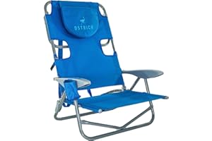 Ostrich On Your Back Backpack Beach Chair with Face Hole - Adjustable, Portable Lounge Chair with Cup Holder, Face Opening - Heavy Duty, Lay Flat Tanning Chair for Face Down Reading For Adults (Blue)