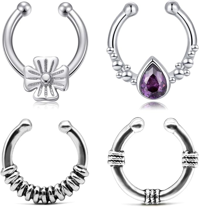 Rajnard Fake Nose Rings Hoop Clip On Nose Septum Ring Faux NonPierced