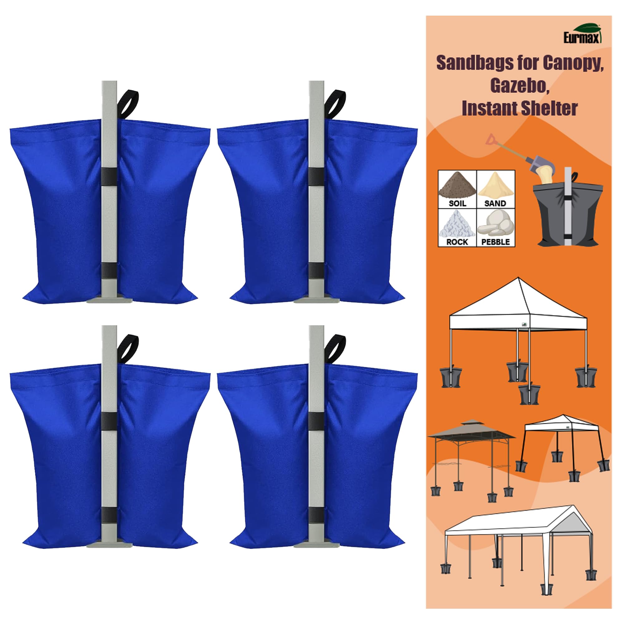 Photo 1 of Eurmax USA Canopy Weight Bags Equipment Bags for Pop up Canopy Tent, Sand Bags for Instant Outdoor Sun Shelter Canopy Legs,Sandbag Without Sand,Set of 4(Blue)