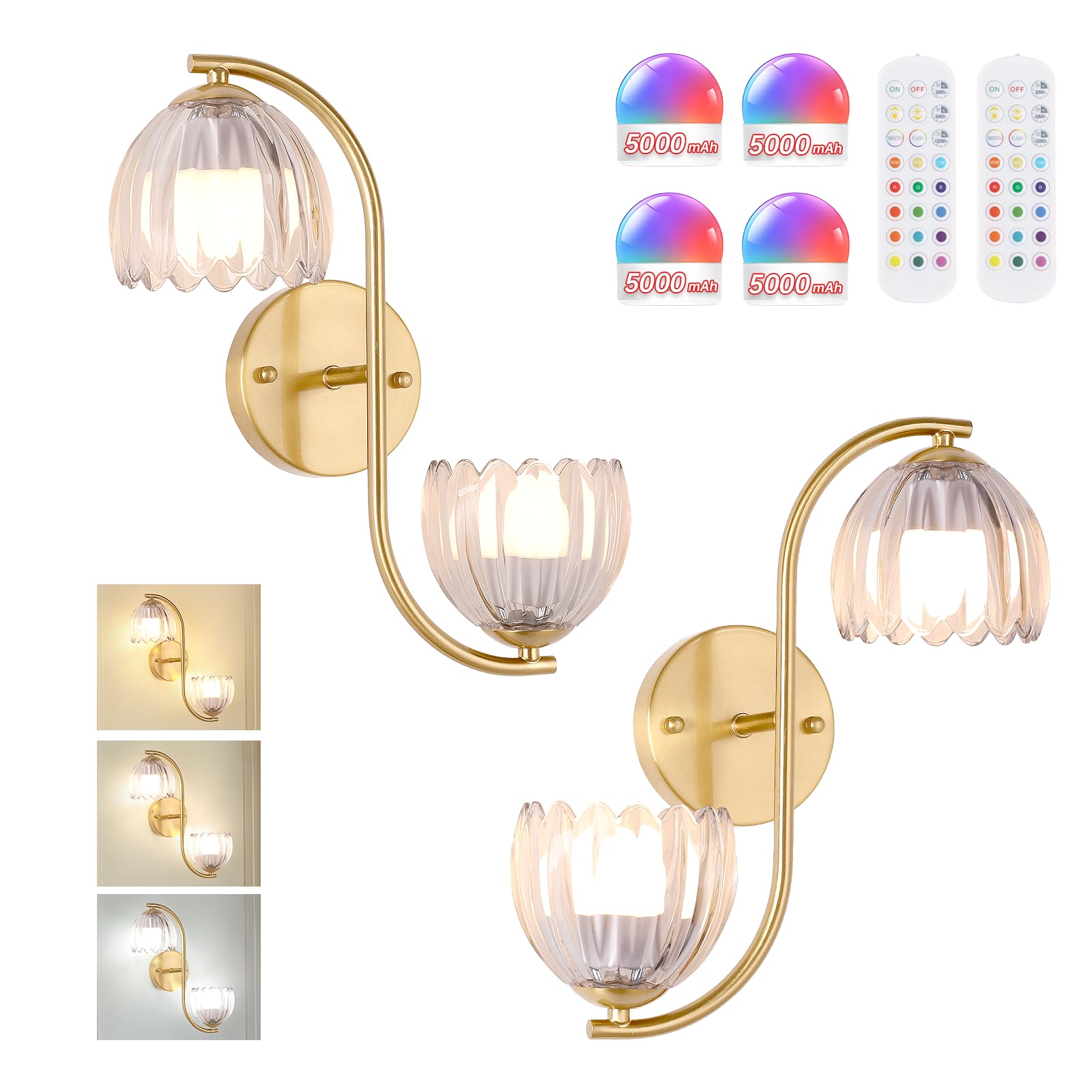 Photo 1 of **NEEDS TO BE HARDWIRED TO JUNCTION BOXES**




Shenmoyl Battery Operated Wall Sconce, 2-Lights Vinatge Brass Wall Lighting Up and Down with Clear Tulip Shade for Living Room, Bedroom, Symmetrical 2 Pack