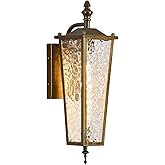 BIEOCUR Outdoor Wall Light Fixtures, Vintage Gold Waterproof Exterior Wall Lantern with E26 Socket & Glass Shade, 16.7in Porc