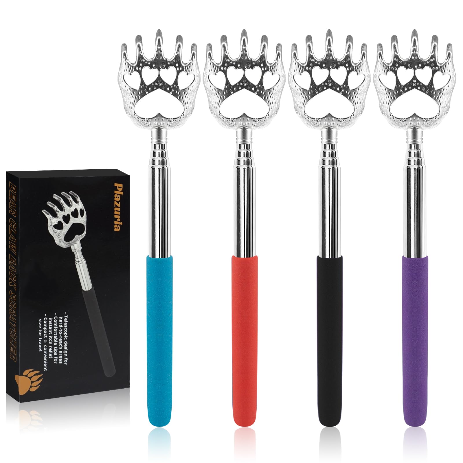 Photo 1 of (4-Pack) Extendable Back Scratchers - Metal Claws with Telescopic Rubber Handles - Stocking Stuffers for Men, Women, Kids - Christmas Gift