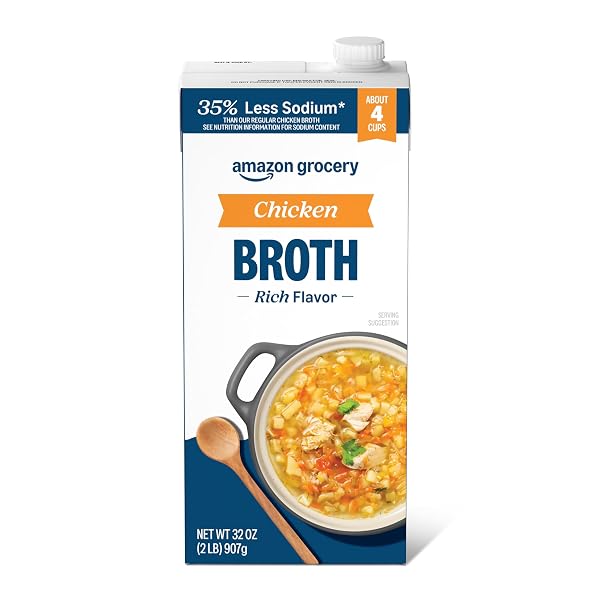 AMAZON GROCERY, CHICKEN BROTH, 35% LESS SODIUM, 32...