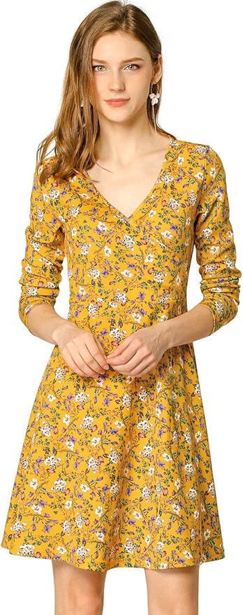Amazon Allegra K Allegra K ラップワンピース Aライン 花柄 鳥柄 ドレス Vネック 長袖 レディース ワンピース チュニック 通販