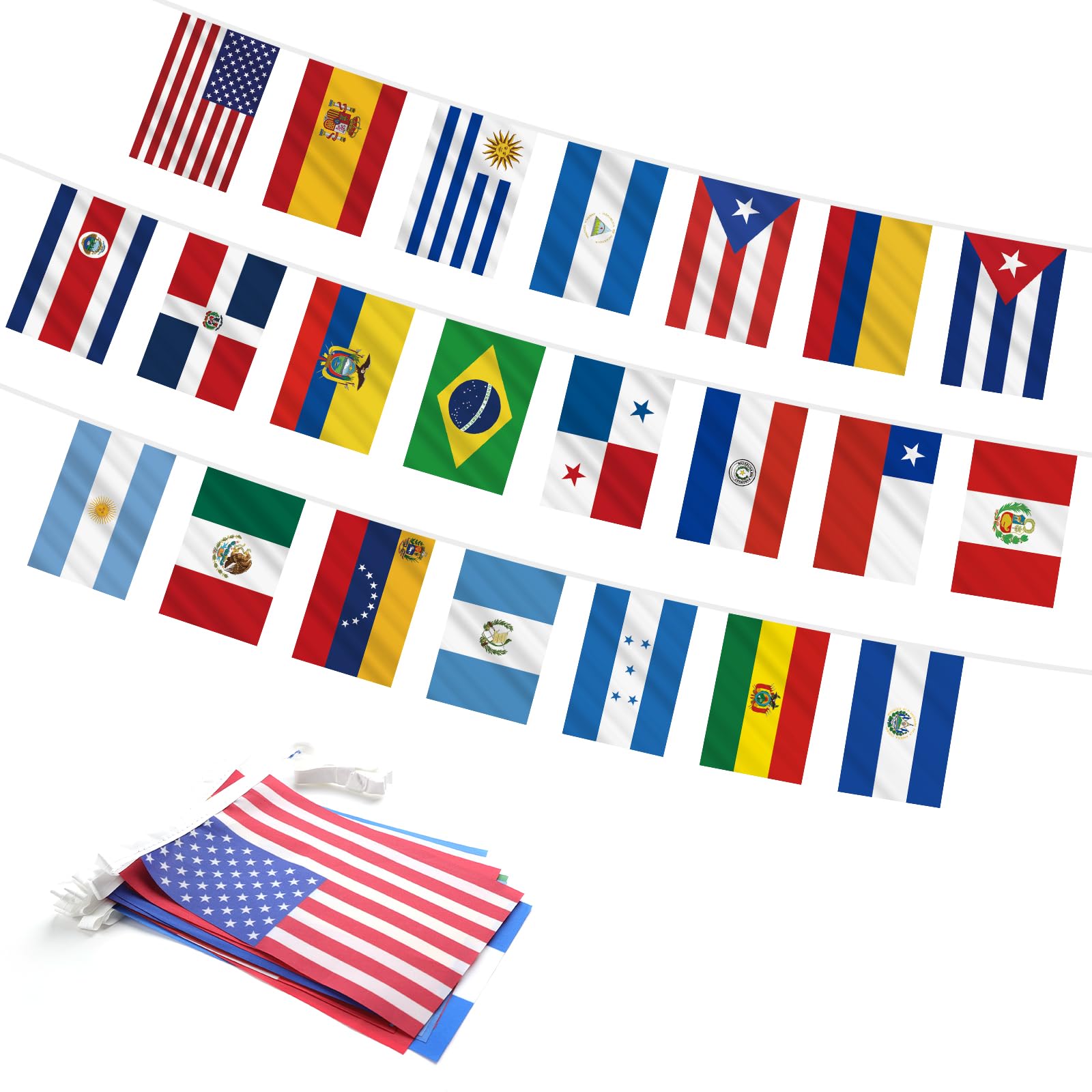 Photo 1 of Arosche Hispanic Heritage Month Decorations String Flags 22 Spanish Speaking Countries Flags Latino America Flags Banners Bunting for Hispanic Heritage Month Events Celebration Party Supplies Bars