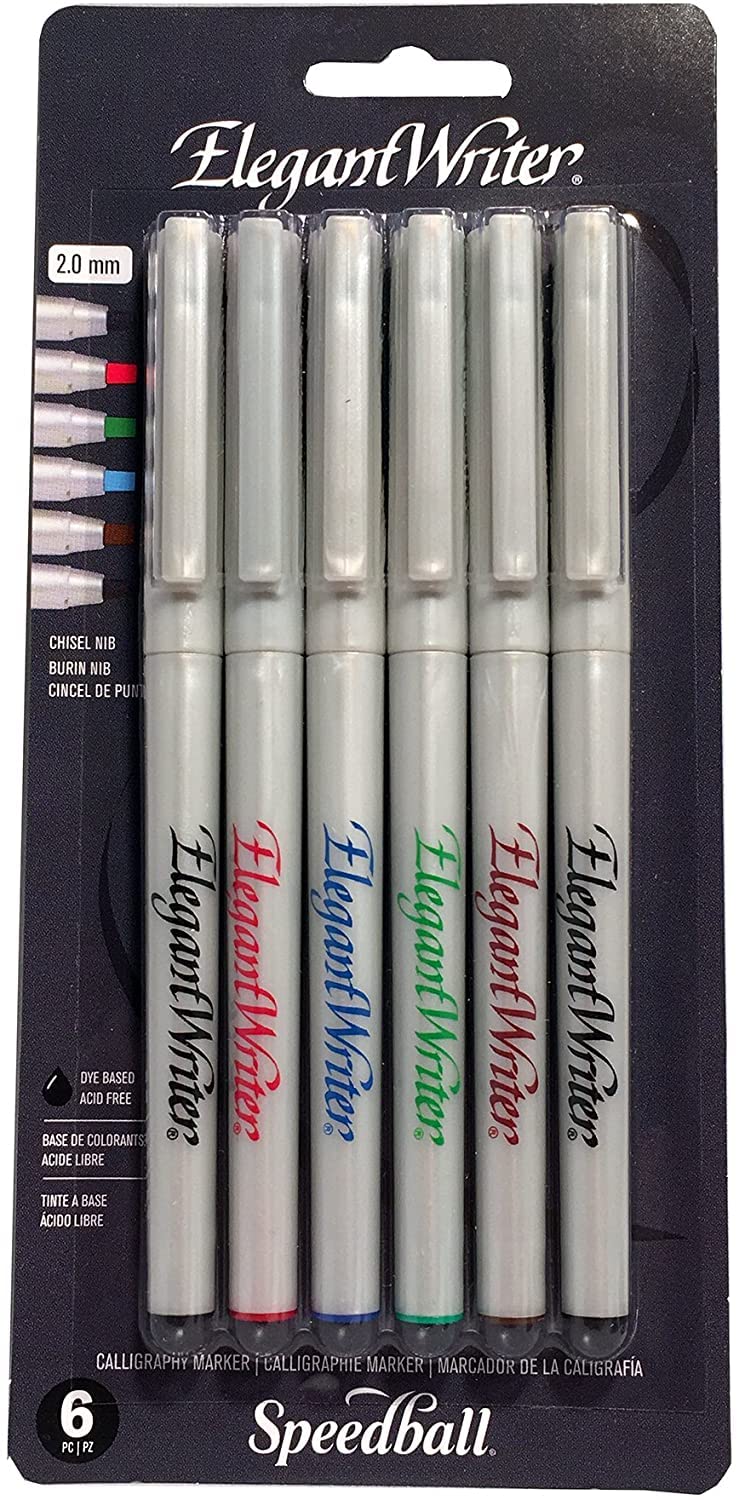 Speedball Elegant Writer Pen 6 Colours Set, Fine Tip Pens, Calligraphy, Writing, Card, Hand Writing, Drawing Essentials, 6 Assorted