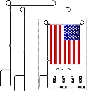 Garden Flag Stand, BONWIN Garden Flag Pole Holder Stands, Powder Coated Weather-Proof Paint Metal Flagpole Yard Flag Holder with Spring Stoppers & Anti-Wind Clip for Garden Lawn, 35.74"H x 16.26"W (2)