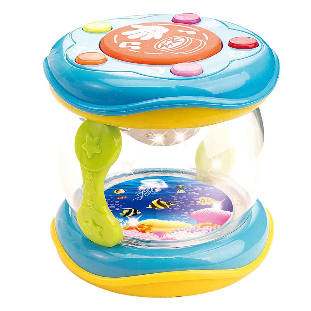 WEofferwhatYOUwant Baby Drum – Musical Toy with LED Lights, Sound Effects, Lullabies & Ocean Sounds | Soft Volume & Travel Size | For Babies 6+ Months | Batteries Included