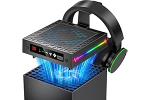 KOVA [LED Display] - Auto Cooling Fan for Xbox Series X with 9 RGB Light Modes, Cooling System Adjustable by Temperature with 4 Gears for Xbox Series X Console,Cooler & Light Switch,Headset Hook,USB Port