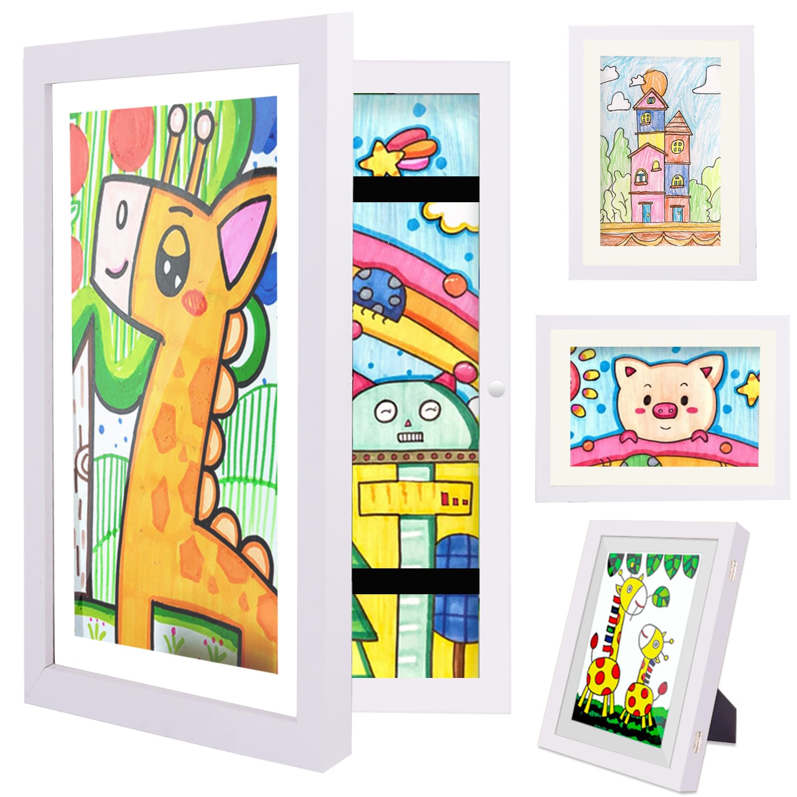 Hipsignal Kids Art Frames, 1 Pack A4 Photo Frame for 150 Pictures, Fillable Front Opening Kids Artwork Display Frame with Mount for Hang or Stand Display Children's Drawings, Art Projects (White)
