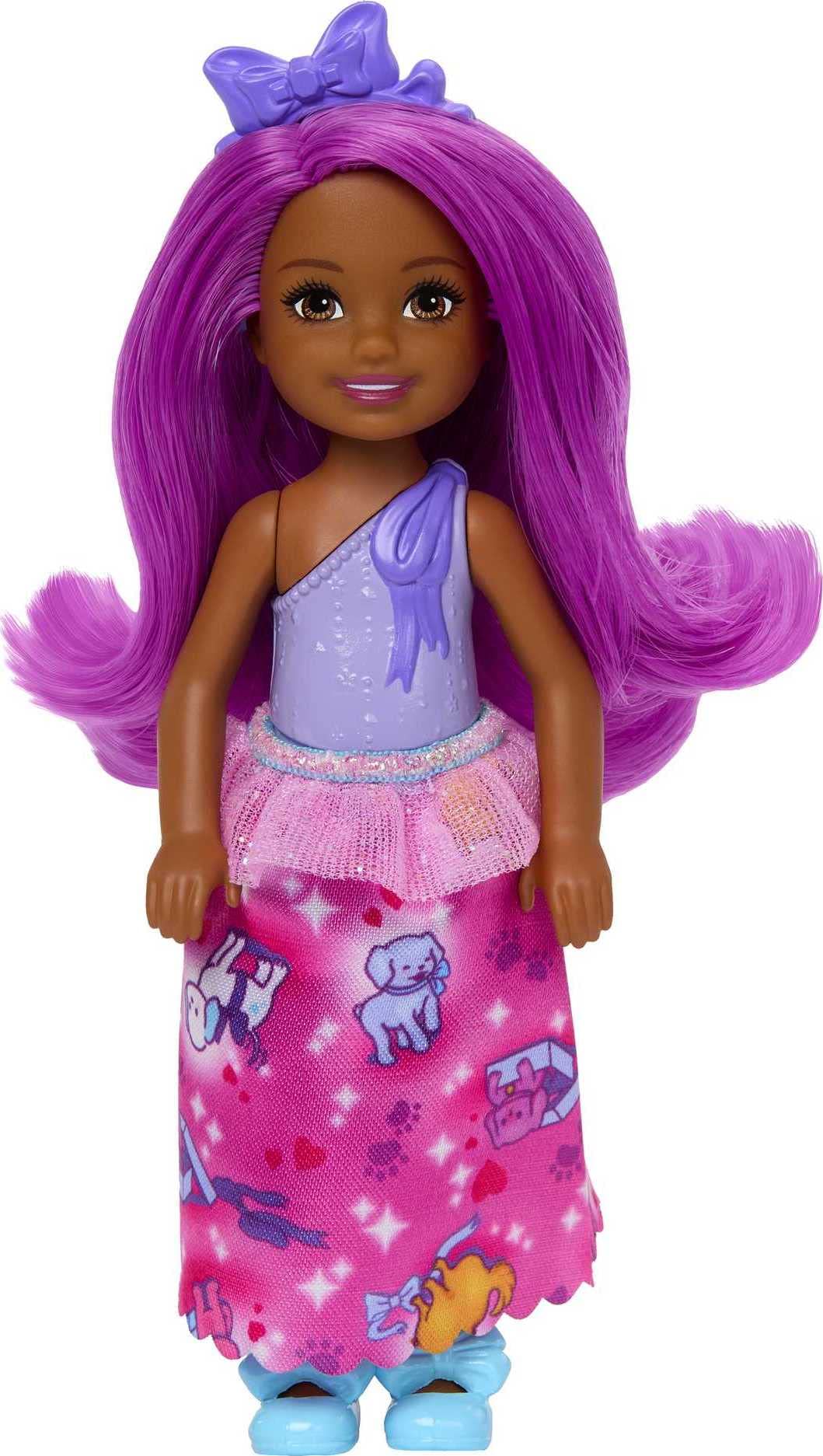 Barbie Dreamtopia Chelsea Royal Doll with Pink Hair, Purple Bow